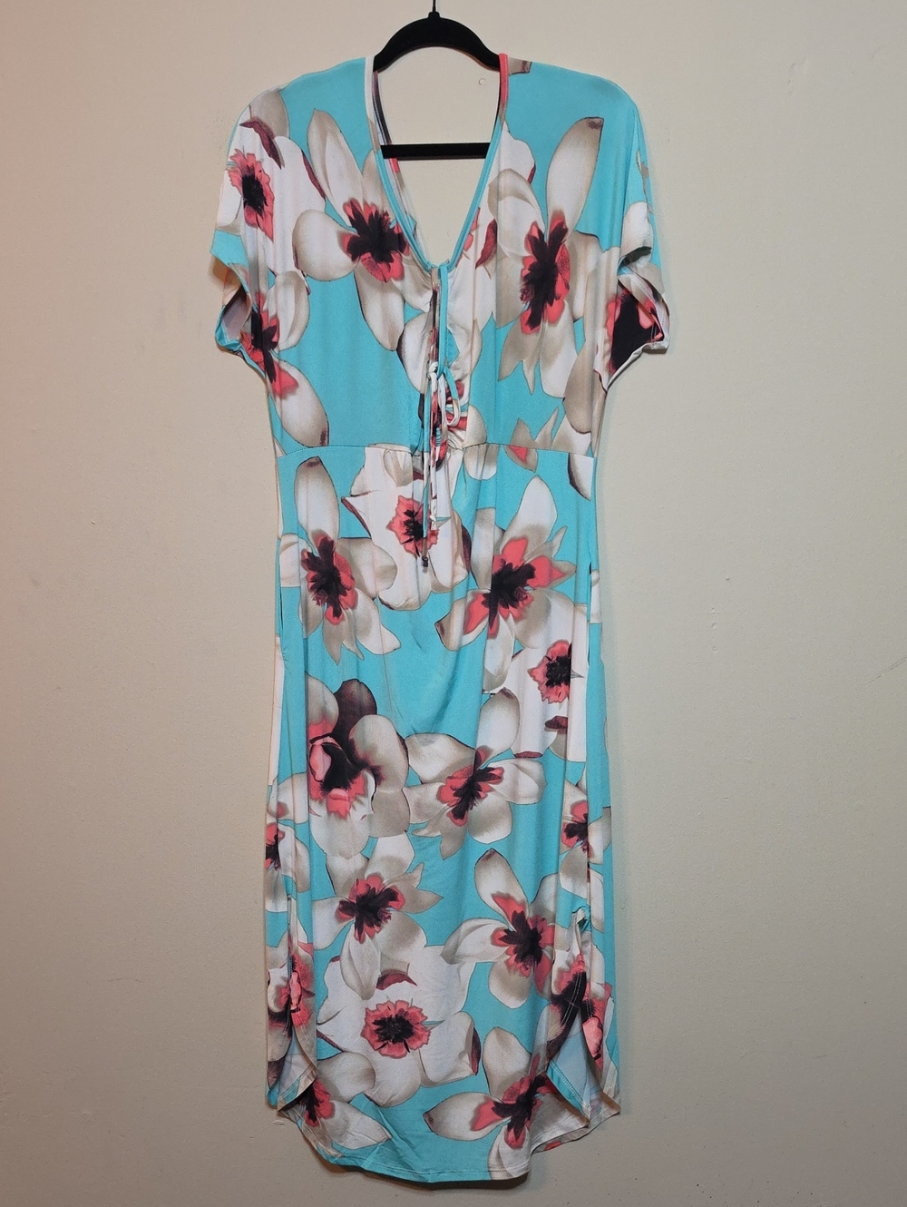 Turquoise Floral Tie-Front Midi Dress